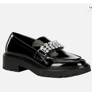 NEW Gianni Bini Alter Ego Black Shiny Rhinestone Loafers women size 7.5